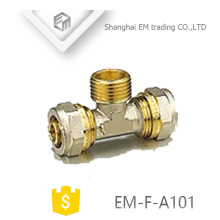 EM-F-A101 encaixe de tubulação de bronze latão macho compressão tee